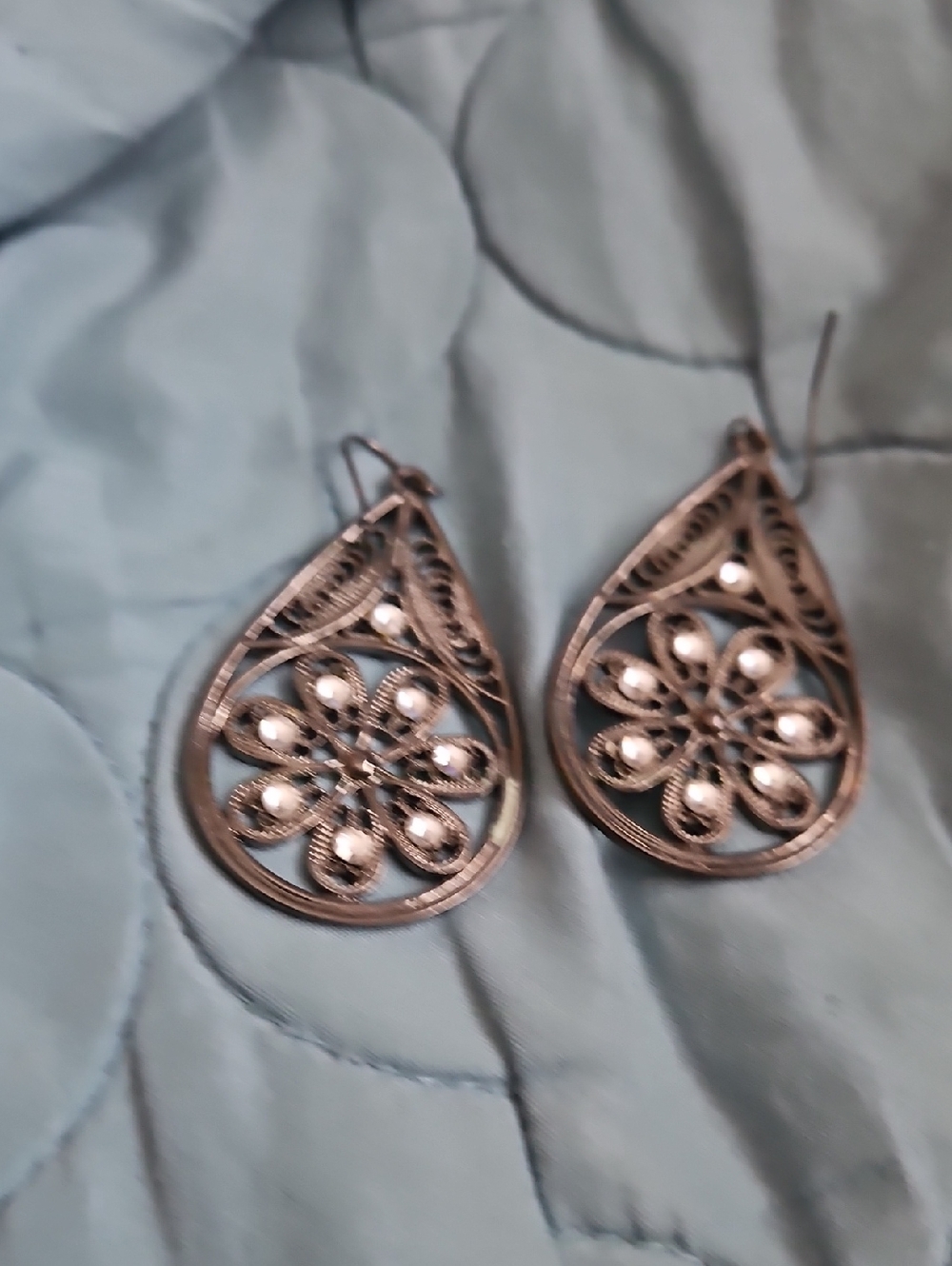 Filigree Teardrop Drop Earrings in Silver With Rhinestone